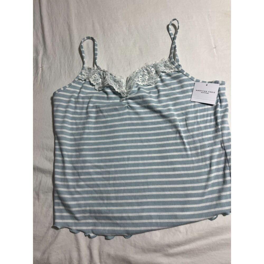 womens tank top american eagle size xlarge shirt lace green stripe light